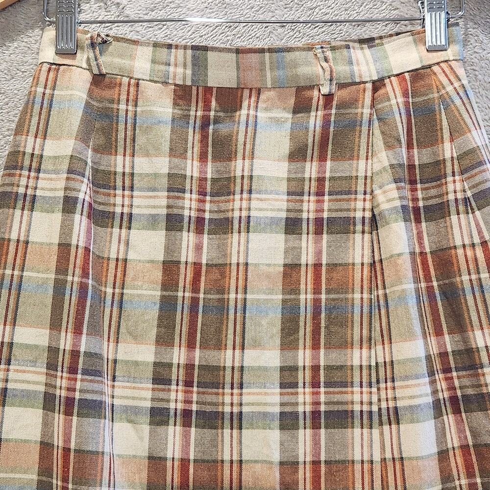 Vintage Pendleton Womens Flax Blend Plaid Faux Wrap Midi Skirt Size 8 Academia - Picture 2 of 11